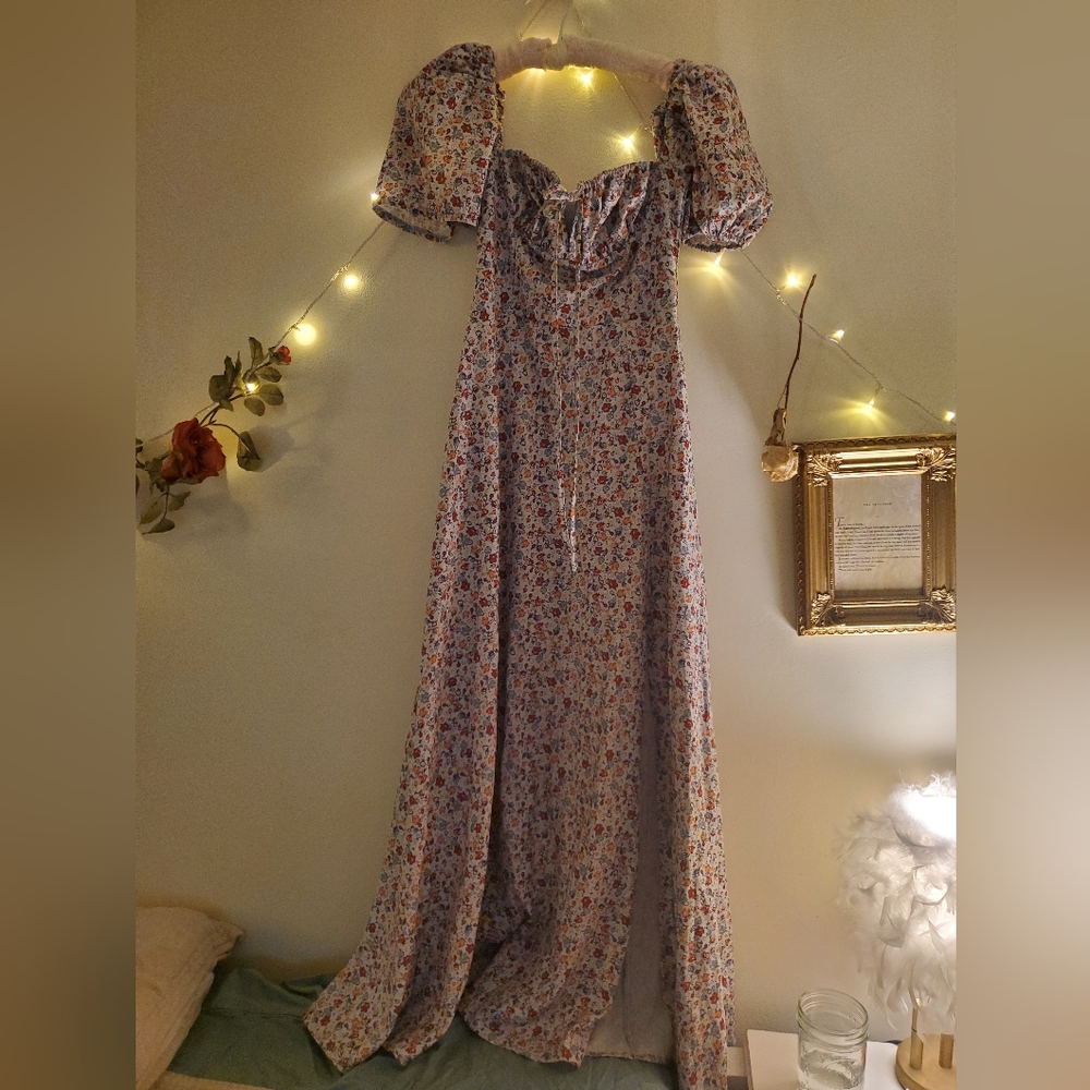 Floral Milkaid Maxi Dress, Puff Sleeve Small- XSmall